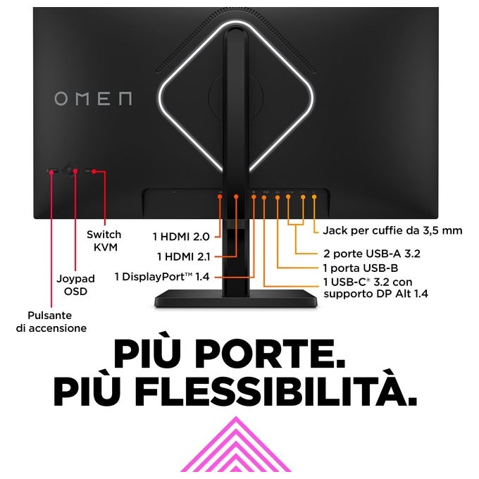 HP 780G8AA#ABB OMEN by HP Monitor da gaming 27'' UHD 144 Hz IPS 1 ms HDMI 2.1 USB-C altoparlanti integrati colore Nero