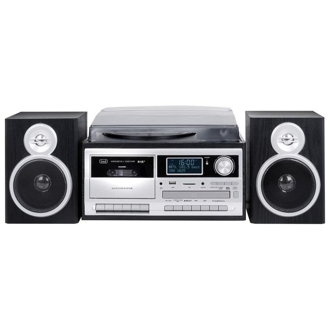 Trevi 0T107200 TT 1072 DAB Giradischi Stereo All-in-One 25W Vinile 33 45 78 rpm CD USB Cassette Bluetooth Radio DAB colore Nero