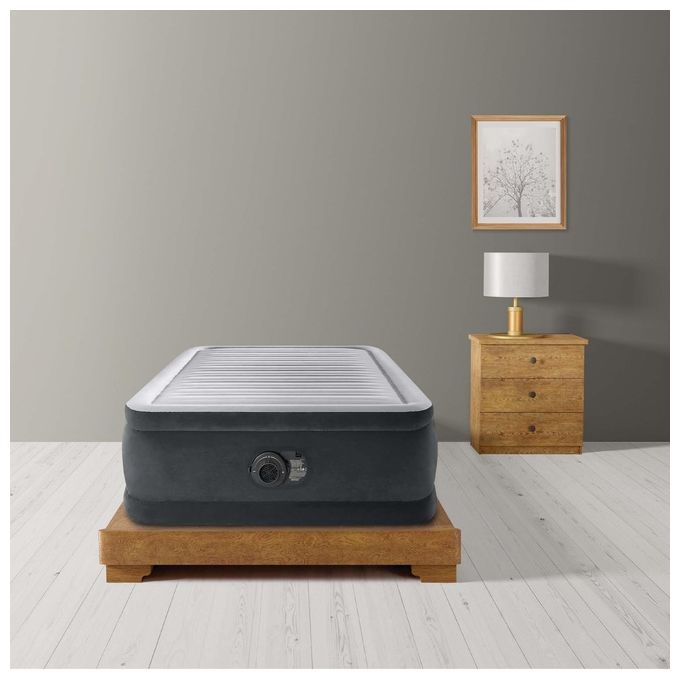 Intex 64412ND Dura-Beam Comfort Plush Materasso Gonfiabile Singolo Elevato Pompa Integrata 99x191x46 cm Portata 136 Kg colore Grigio