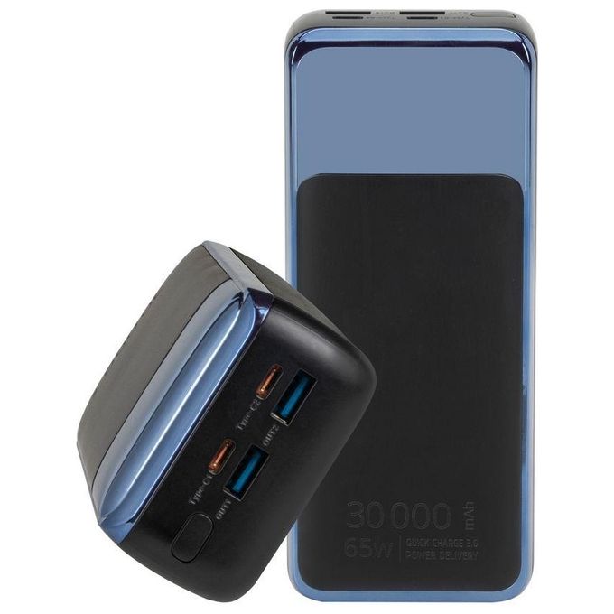 Rivacase VA1080 Powerbank 30000 mAh 65W Power Delivery QC3.0 4 porte Display LCD colore Nero Blu