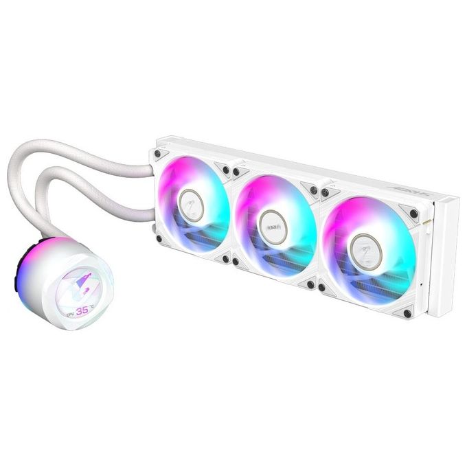 GIGABYTE GP-AORUS WATERFORCE X II 360I AORUS WATERFORCE X II 360 ICE Raffreddamento a liquido per CPU AIO con 3 ventole ARGB da 120 mm schermo LCD a colori e compatibilita' Intel LGA 1851 AMD AM5 colore Bianco