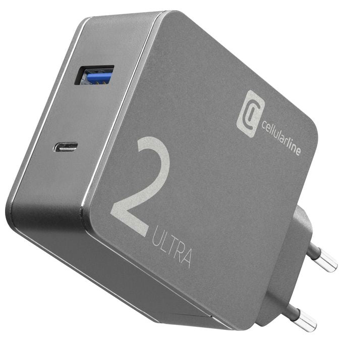 Cellularline ACHUSB2KITHOME48WK Duo Charger Ultra Caricabatterie USB-C per Laptop 48W Power Delivery 45W Quick Charge colore Nero