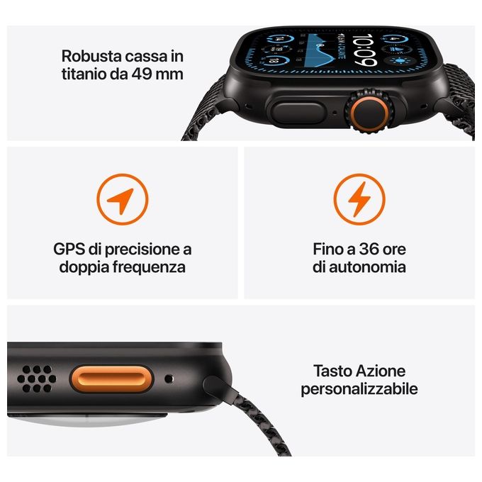 Apple MX4M3TY-A Watch Ultra 2 GPS + Cellular 49mm Cassa in Titanio con Cinturino Loop Milanese 64 GB 36 h Durata Batteria colore Titanio