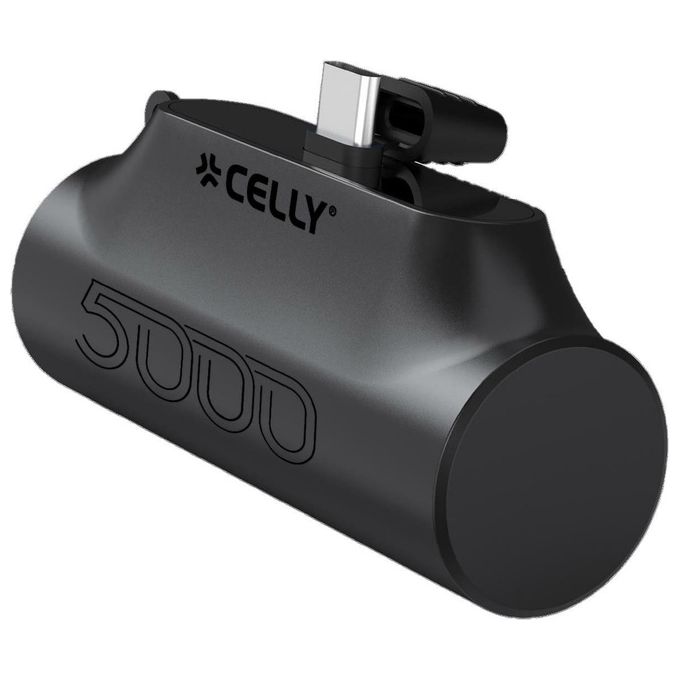 Celly PBC5000BK PowerBank Compact USB-C 5000 mAh con Supporto Integrato e LED Indicatore colore Nero