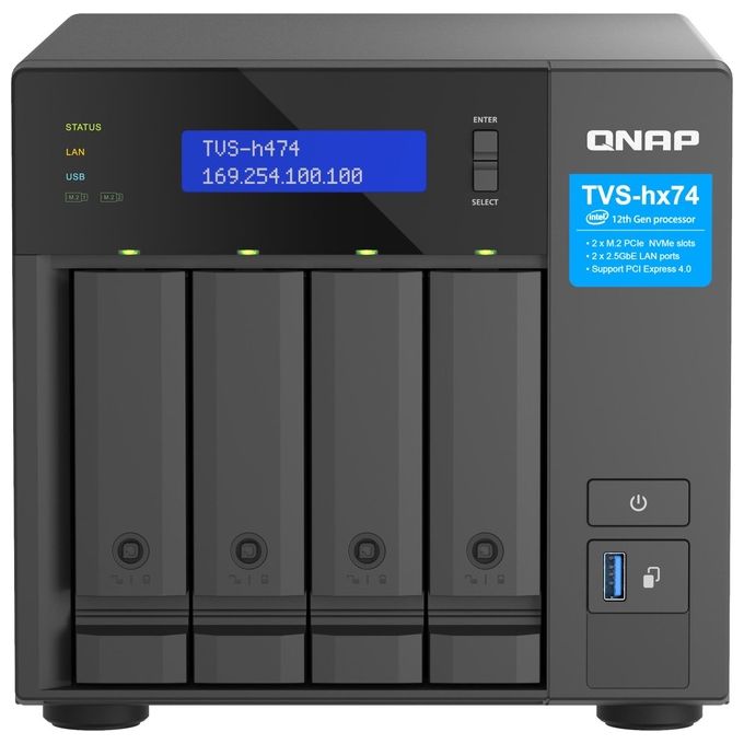 QNAP TVS-H474-I3-8G TVS-H474 NAS Tower Intel Core i3 i3-12100 8 GB DDR4 QuTS hero colore Nero