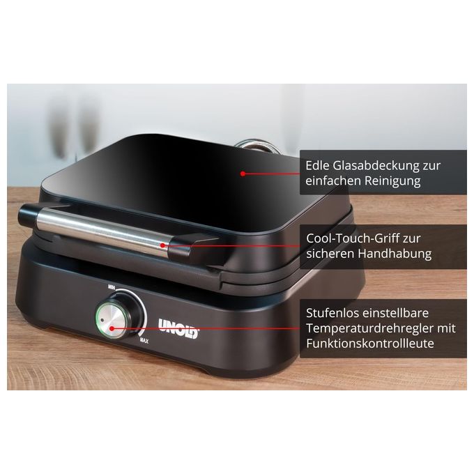 Unold 48275 Piastra per Waffle 2 Waffle 1500 W Rivestimento Antiaderente Termostato Regolabile colore Nero