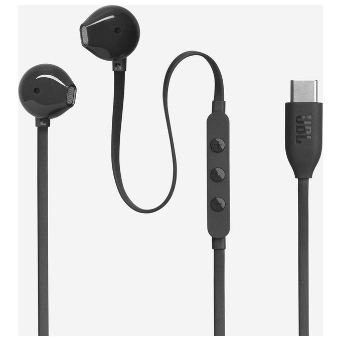 JBL Tune 305 C Auricolari USB-C ad Alta Risoluzione Audio con Cavo Piatto Antigroviglio Nero