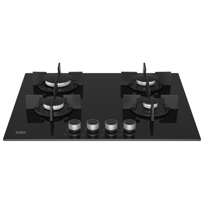 BEKO piano cottura a gas 4 fuochi 58 cm vetro nero da incasso HILG 64222 S