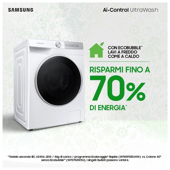 [ComeNuovo] Samsung WW90T734DWH Lavatrice Carica Frontale AI Control UltraWash Classe energetica A Capacita' di carico 9 Kg Centrifuga 1400 giri Motore Digital Inverter Vapore Igenizzante Ecodosatore Ecolavaggio