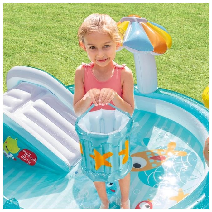 Intex 57165NP Gator Play Center Piscina Gonfiabile Bambini con Scivolo e Spruzzo 160 L 201x170x84 cm colore Multicolore