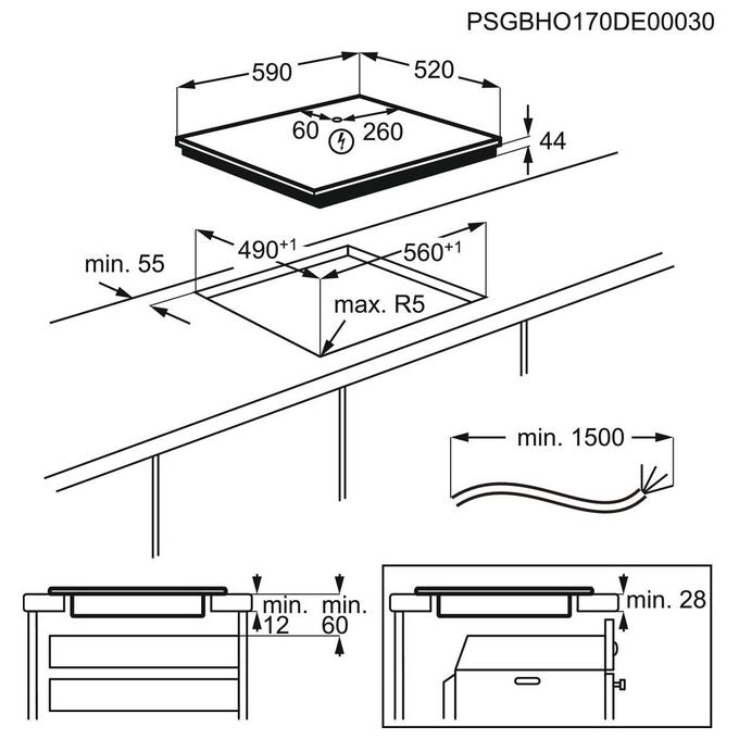 Electrolux CIL63443 Serie 600 Piano cottura a induzione 60 cm 4 zone Bridge Hob2Hood Slider Touch colore Nero