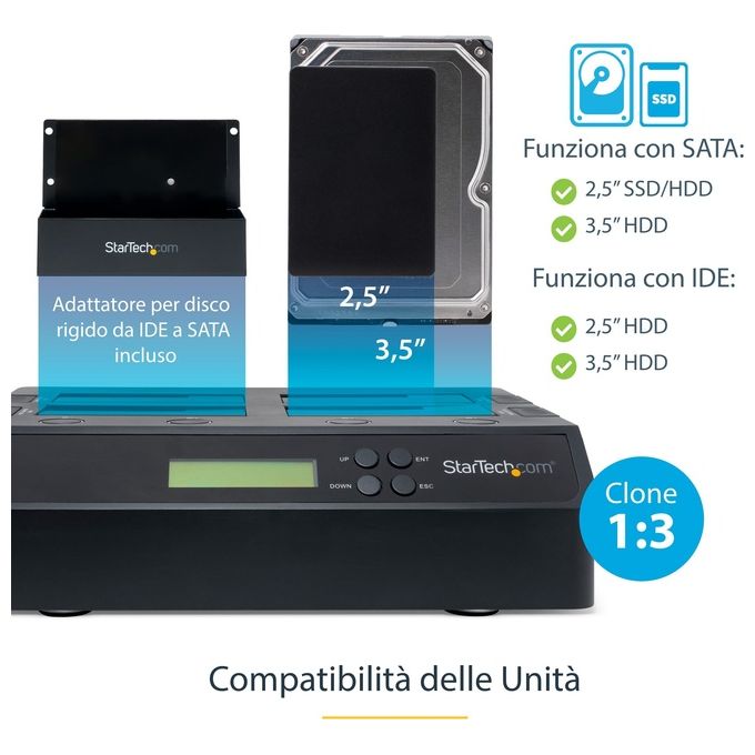 StarTech Dock duplicatore per dischi rigidi 1:3 indipendente eSATA USB 3.0 a SATA 4 alloggiamenti