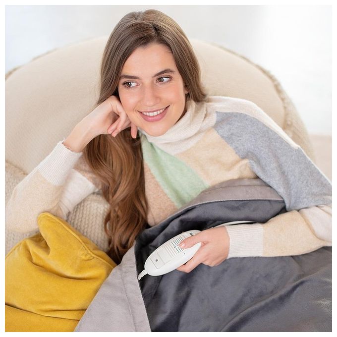 Beurer 42106 HD 75 Coperta Elettrica 100W 6 Livelli di Temperatura Spegnimento Automatico Lavabile Tessuto Felpato colore Grigio Scuro