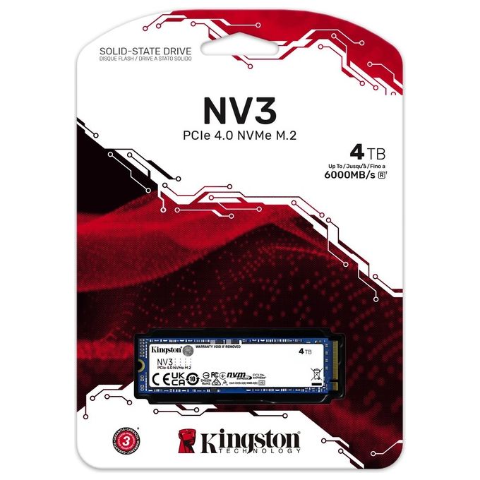 Kingston SNV3S4000G NV3 SSD Interno M.2 2280 4TB PCIe 4.0 NVMe 6000MB-s 5000MB-s colore Nero