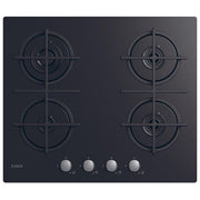 Candy CVG6B New Timeless Piano cottura a gas su vetro 60 cm 4 fuochi griglie in ghisa manopole inox colore Nero