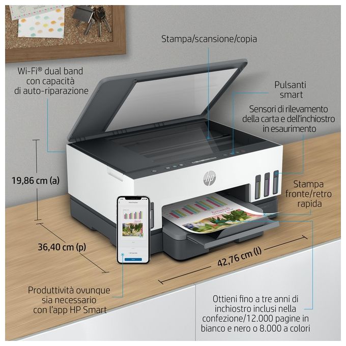 HP 28B54A Smart Tank Plus 7005 Stampante Multifunzione Inkjet A4 Wi-Fi Fronte Retro Automatica 12.000 pag Nero 8.000 pag Colore colore Bianco