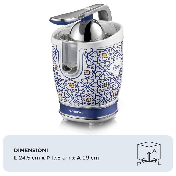 Ariete 0413-0C Capri Spremiagrumi Elettrico con Leva 85W 2 Coni Beccuccio Salvagoccia colore Bianco Azzurro