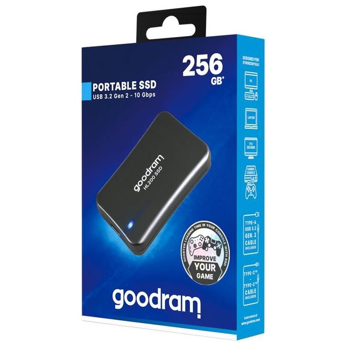 Goodram SSDPR-HL200-256 SSD Esterno 256 GB USB Tipo C 3.2 Gen 2 Velocita' Lettura 520 MB-s Scrittura 500 MB-s colore Grigio