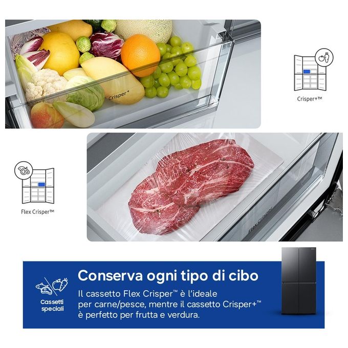 Samsung RF59C70TEB1ES Frigorifero 4 Porte 649 L 177,9 cm Classe E 36 dB WiFi Total No Frost All Around Cooling Twist Ice Maker (91,2x177,9x72,3 cm) colore Antracite