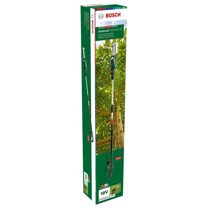 Bosch 06008B3100 UniversalChainPole 18 Potatore telescopico a batteria 18 Volt 2,5 Ah lunghezza barra 20 cm testa inclinabile 120° colore Nero