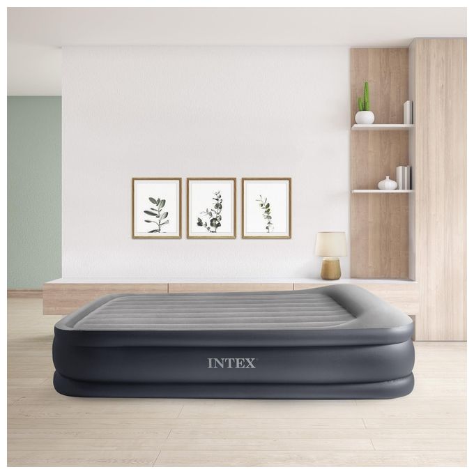 Intex 64136ND DuraBeam Pillow Rest Deluxe Materasso Gonfiabile Matrimoniale 152x203x42 cm Pompa Elettrica Integrata 272 Kg colore Grigio