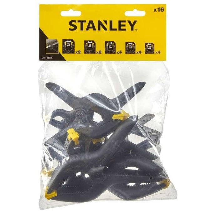 Stanley Confezione 16 Morsetti a Molla in Plastica 5 Misure Assortite