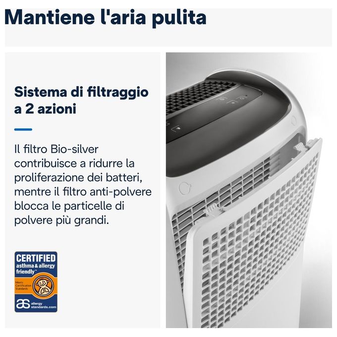 Delonghi deumidificatore tasciugo ariadry multi ddsx220 20l 24h 5l serbatoio Bianco