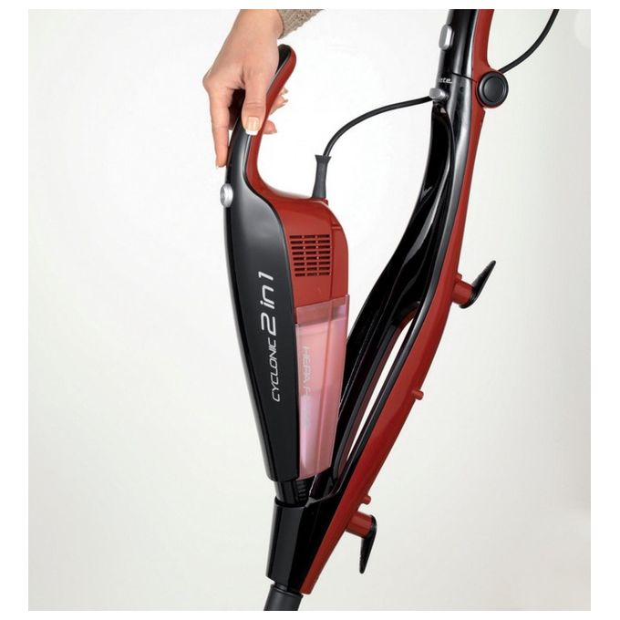 Ariete Evo 2 in 1 Scopa Elettrica senza Sacco Aspirabriciole Integrato Filtro Hepa 600W 0,8Lt Nero-Rosso