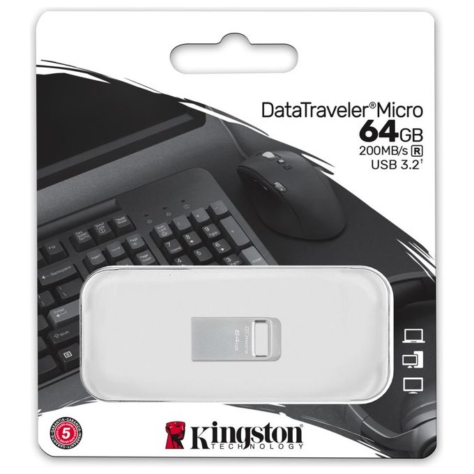 Kingston Technology DataTraveler Micro Unita' Flash USB 64Gb USB tipo A 3.2 Gen 1 Argento