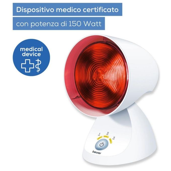 Beurer IL-35 Lampada a Raggi Infrarossi Terapia del Calore 150W timer digitale 3 livelli inclinazione regolabile colore Bianco