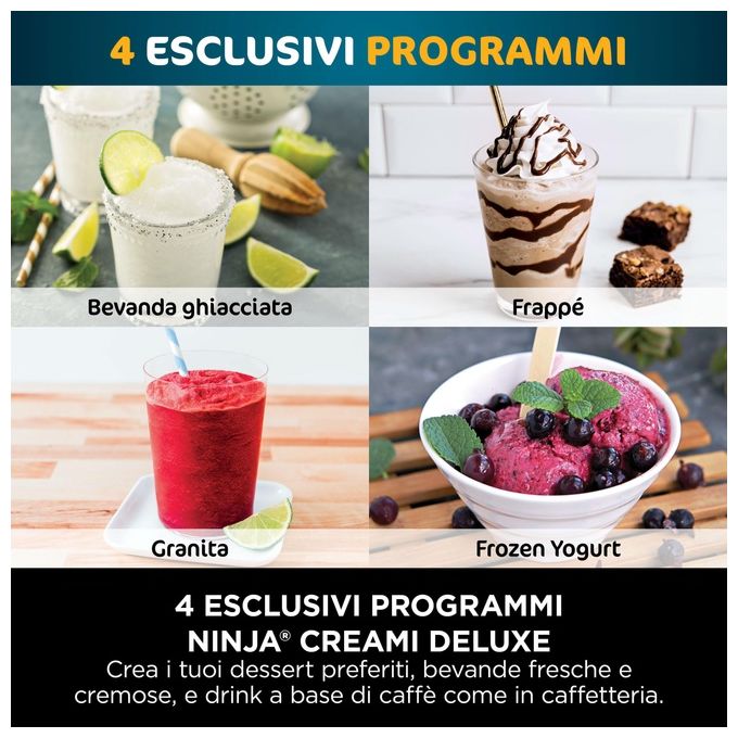 Ninja NC501EU CREAMi Deluxe Gelatiera 2,1 L 800 W 10 programmi 3 vaschette 709 ml timer digitale colore Nero Grigio