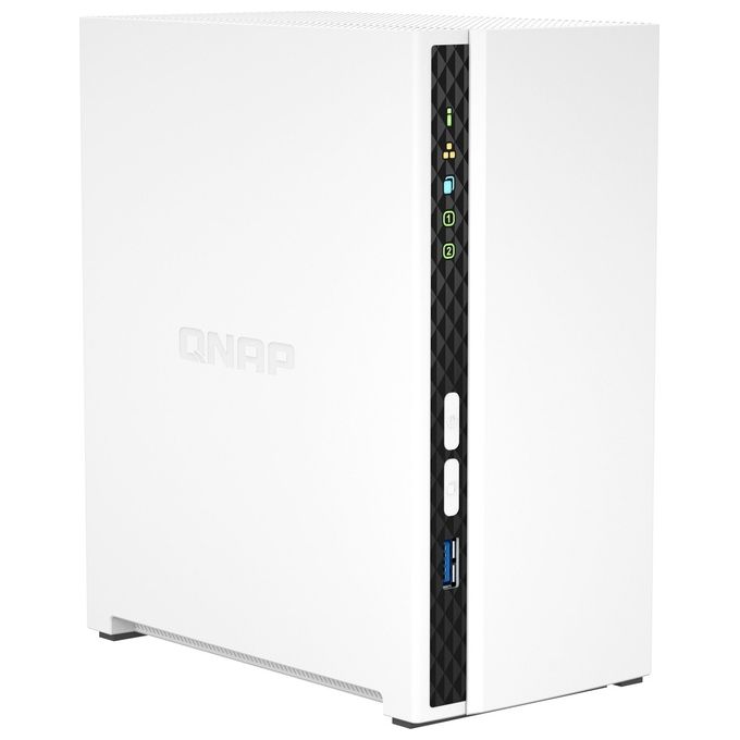 Qnap TS-233 NAS Tower ARM Cortex-A55 Quad-Core 2 GHz 2 GB RAM SATA HDD SSD QTS 5.0 colore Bianco