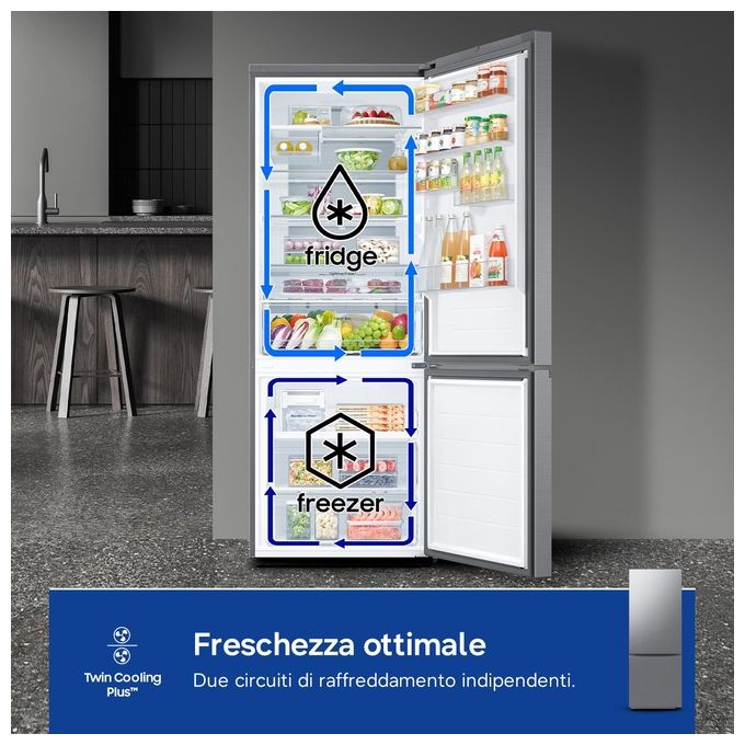 Samsung RB53DG706BS9EF Frigorifero Combinato 538 L 203 cm Classe B 35 dB Total No Frost Twin Cooling Wi-Fi SpaceMax (203x75x71 cm) colore Acciaio Inox