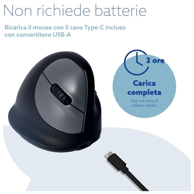 R-Go Tools RGOHBRSWLBL HE Break Mouse Verticale Ergonomico Bluetooth 5.0 Mano Destra 2400 DPI Silenzioso colore Nero