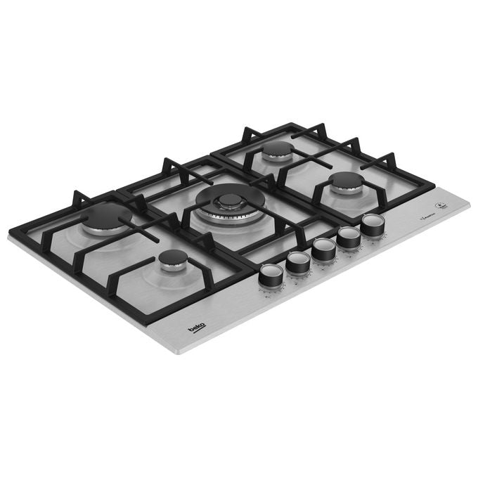 Beko HIAW75226SXE Piano cottura Gas 75 cm 5 Fuochi Wok 5000W FlameAdjust PractiClean Gas Safety colore Acciaio Inox