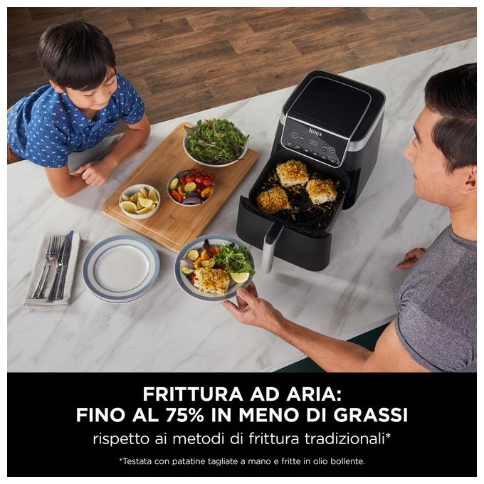 Ninja AF180EU Friggitrice ad aria 6.2 L 2000W 6 Programmi Display Digitale Antiaderente Lavastoviglie colore Nero