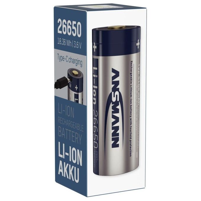 Ansmann 26650 Li-Ion Battery 5100mAh 3.6V Micro-Usb Socket