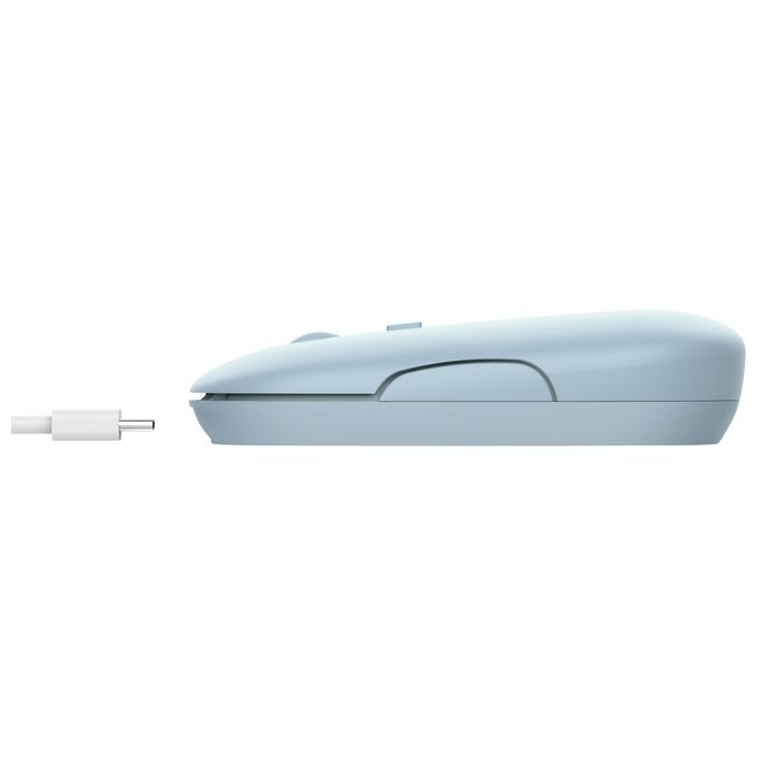 Trust 24126 Puck Mouse Wireless Ricaricabile RF Bluetooth 1600 DPI Ambidestro Silenzioso USB-C colore Blu