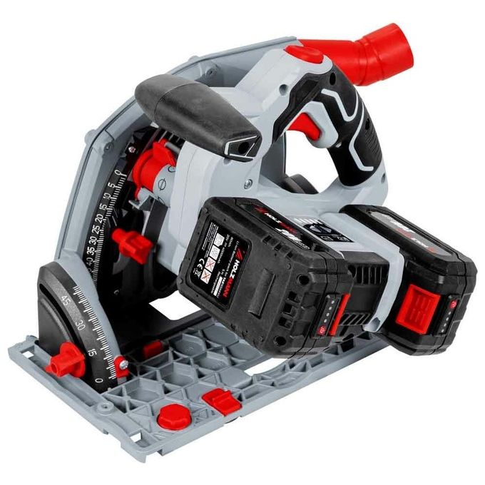 Holzmann TAS165AKKU Sega Circolare a Immersione a Batteria 2x20V 40V Totale 5 Livelli Velocita' Lama 165 mm Inclinazione -1 a 47° con 2 Batterie 4 Ah colore Nero Grigio Rosso