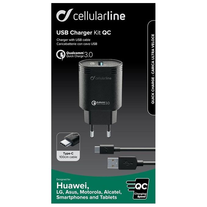 Cellular Line Caricabatterie Usb 18W + cavo Usb Type-C Bianco