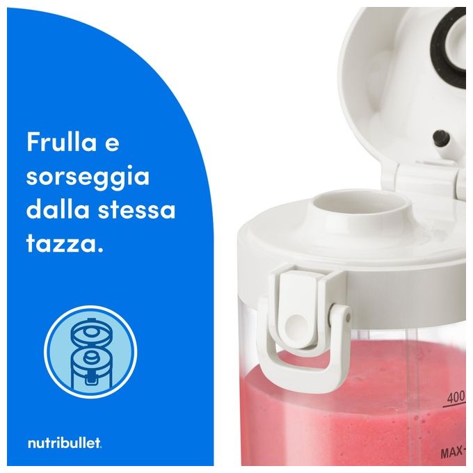 NutriBullet NBP003W Frullatore Portatile per Sportivi 0,475 L Ricaricabile USB-C Tritaghiaccio senza BPA colore Bianco