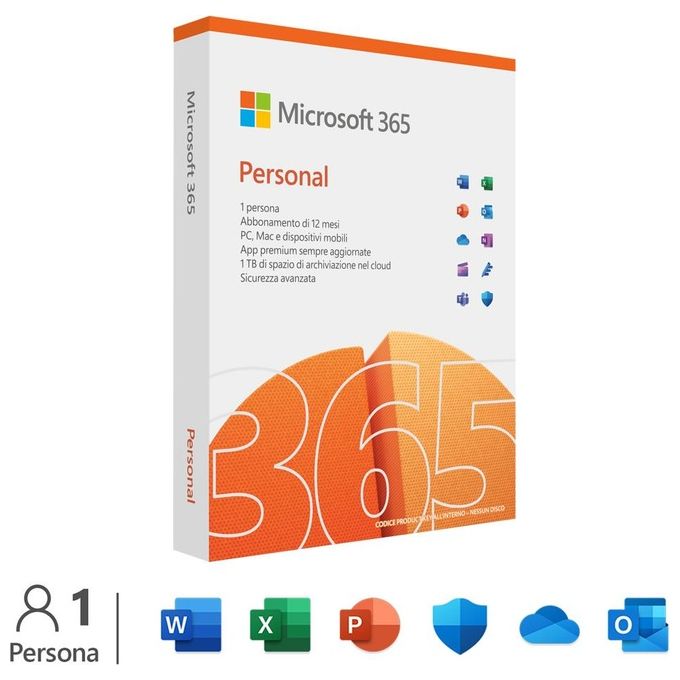 Microsoft QQ2-01746 365 Personal Abbonamento 12 Mesi 1 Utente 5 Dispositivi 1 TB OneDrive PC Mac iOS Android