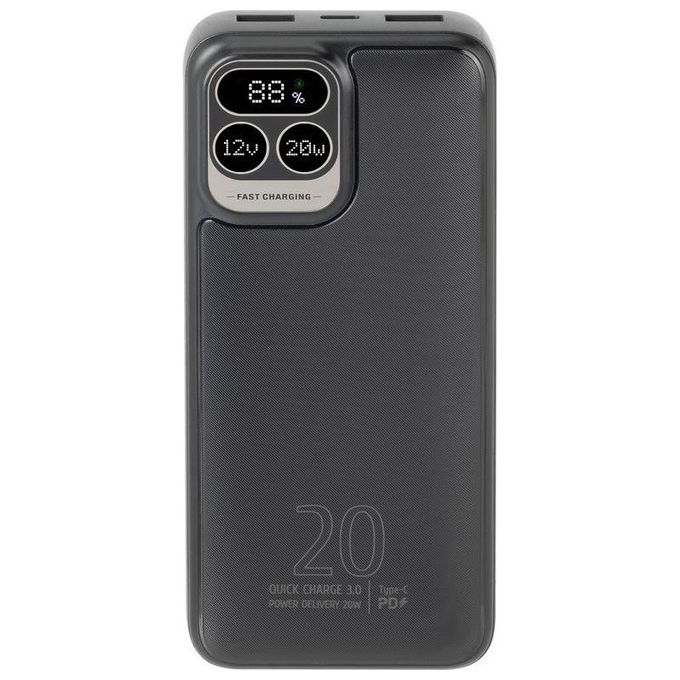 RivaCase VA2521 RivaPower Powerbank 20000 mAh con Display LCD 20W PD QC 3.0 colore Nero
