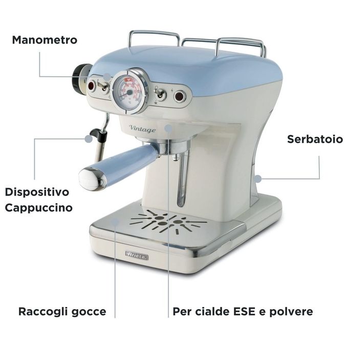Ariete Macchina da caffe' Espresso 138915 Polvere + Cialde, Cappuccinatore, Celeste