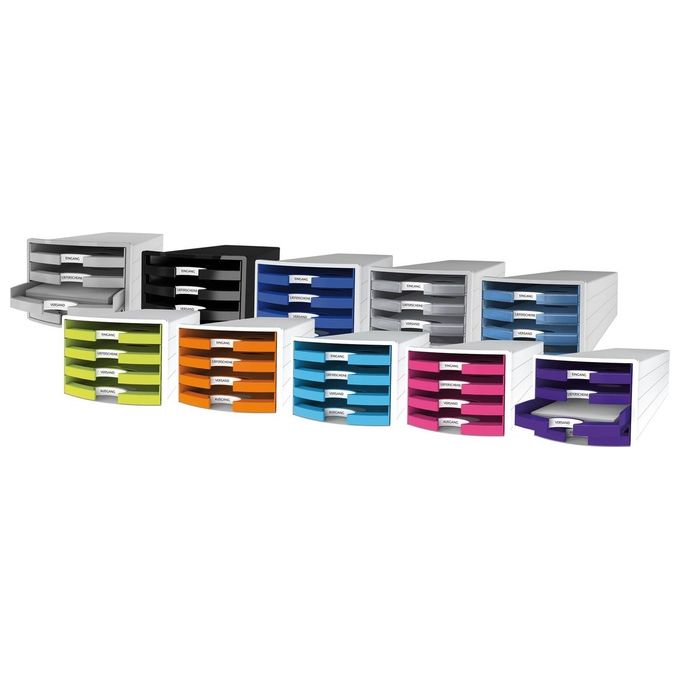 Han Cassettiera IMPULS con 4 Cassetti Aperti e con Etichette Grigio Chiaro