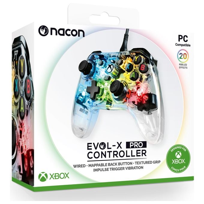 NACON XBXEVOL-XPROLIGHT EVOL-X Pro Gamepad Cablato USB Type-C 3 m Retroilluminazione RGB Pulsanti Programmabili colore Trasparente