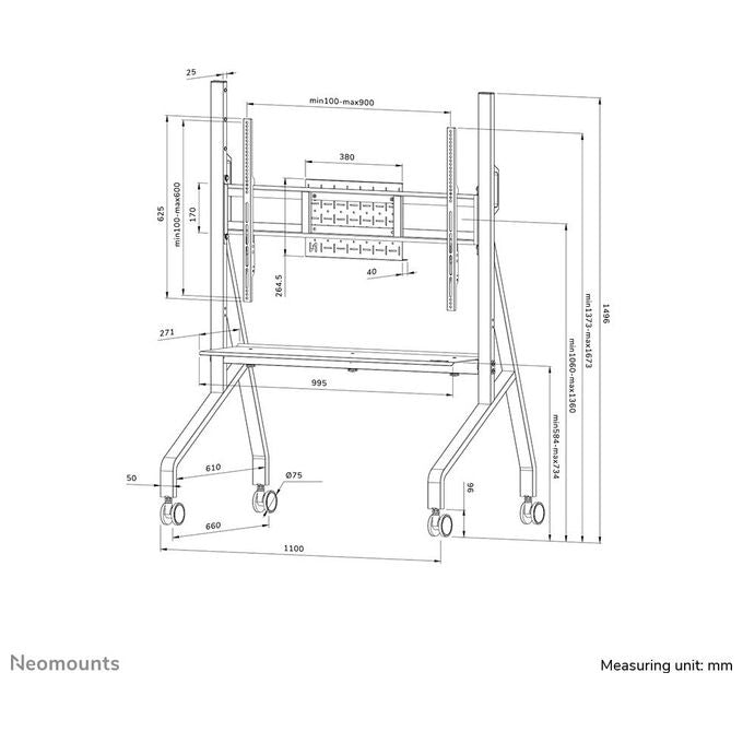 Neomounts FL50-525WH1 Move Go Carrello TV da Pavimento 55'' 86'' 76 Kg VESA 900x600 mm certificazione TÜV colore Bianco