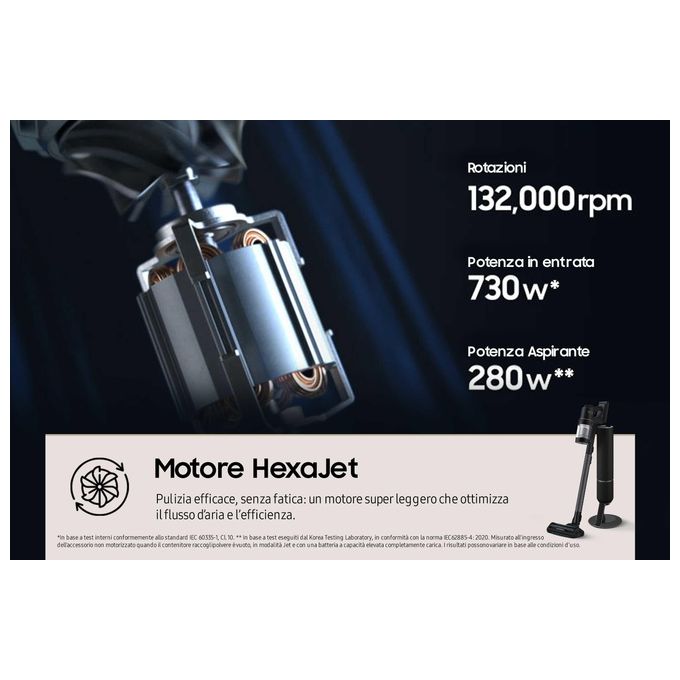 Samsung VS28C9784QK BESPOKE Jet AI Scopa Elettrica Senza Filo 280W autonomia 100 min colore Nero