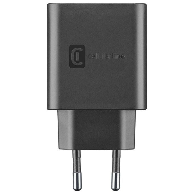 Cellularline ACHSMUSB2PD25WK Dual Super Fast Charger Caricabatterie da Rete 2 Porte USB USB-C 25W colore Nero