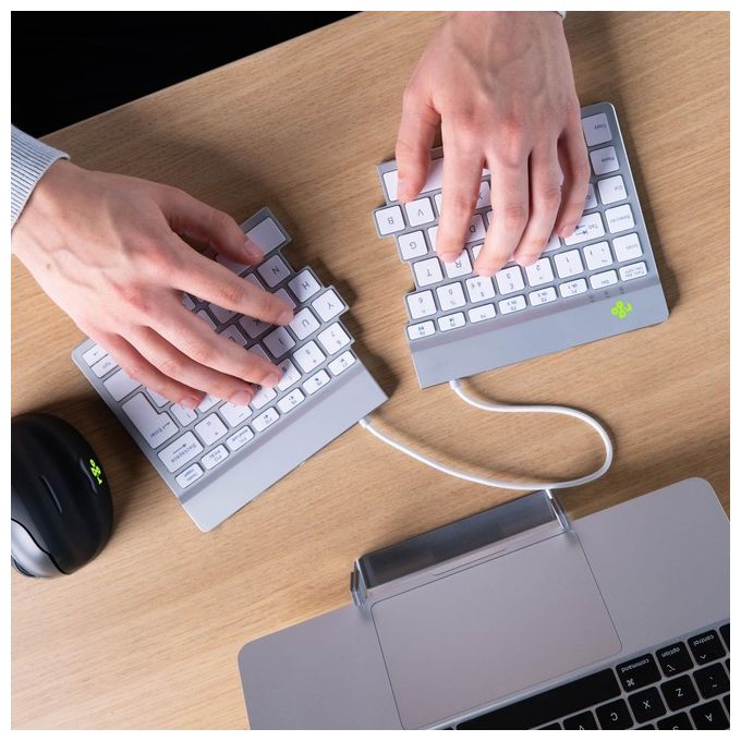 R-Go Tools RGOSBITWLWH Tastiera ergonomica split Bluetooth QWERTY italiano 60 tasti meccanismo a forbice software pausa integrato colore Bianco
